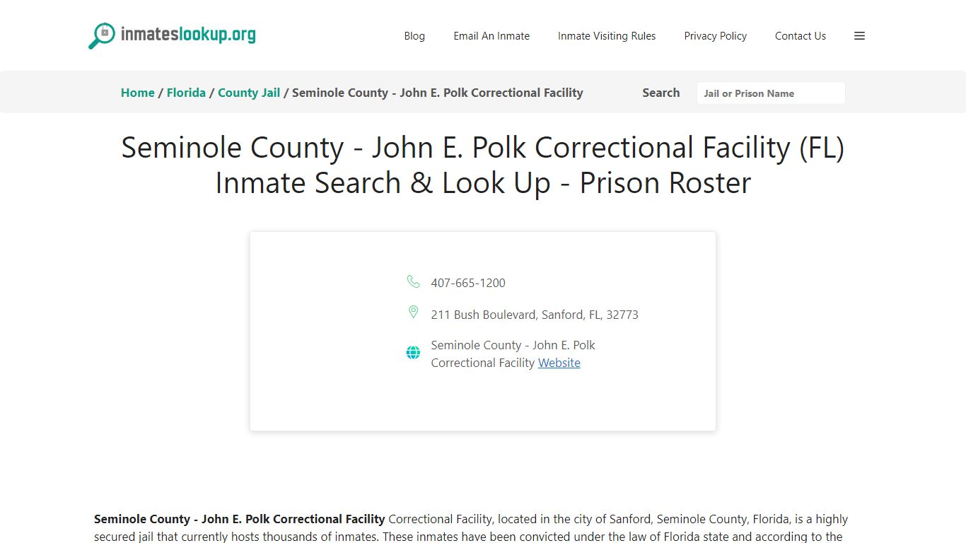 Seminole County - John E. Polk Correctional Facility (FL) Inmate Search ...