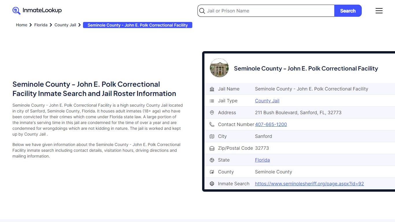 Seminole County - John E. Polk Correctional Facility Inmate Search ...